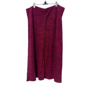 Avenue Womens Plus Size 18/20 Burgundy Space Dye Button Front Maxi Skirt NEW